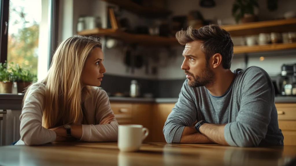 couple talking at a table